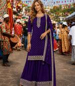 Violet dola silk semi stitched suit with embroidery & sequin work