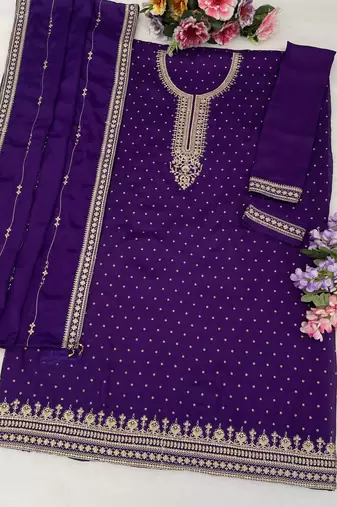 Violet dola silk semi stitched suit with embroidery & sequin work