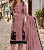Purple organza semi stitched suit with embroidery & cut sequin work