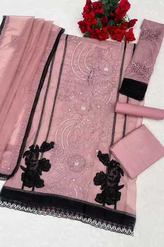 Purple organza suit with embroidery & cut sequin work