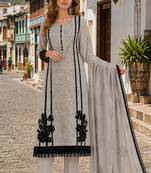 Grey organza semi stitched suit with embroidery & cut sequin work