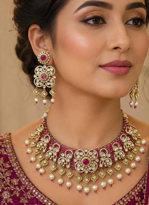 Ruby Polki Choker Necklace Set: Kundan Bridal Indian Wedding Statement Jewelry 1