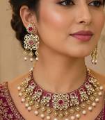 Ruby Polki Choker Necklace Set: Kundan Bridal Indian Wedding Statement Jewelry
