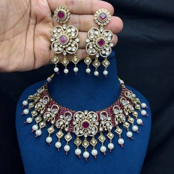 Ruby Polki Choker Necklace Set: Kundan Bridal Indian Wedding Statement Jewelry 2
