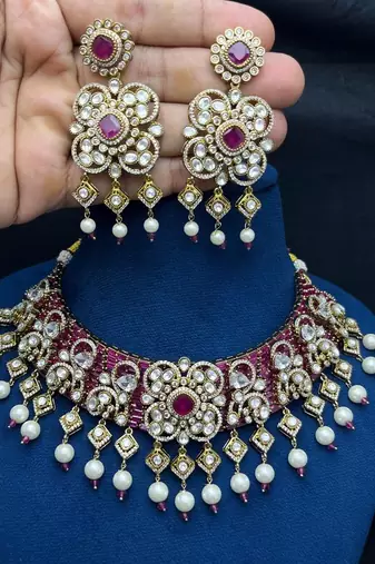 Ruby Polki Choker Necklace Set: Kundan Bridal Indian Wedding Statement Jewelry
