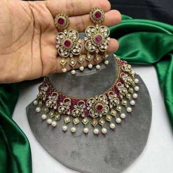 Ruby Polki Choker Necklace Set: Kundan Bridal Indian Wedding Statement Jewelry 3