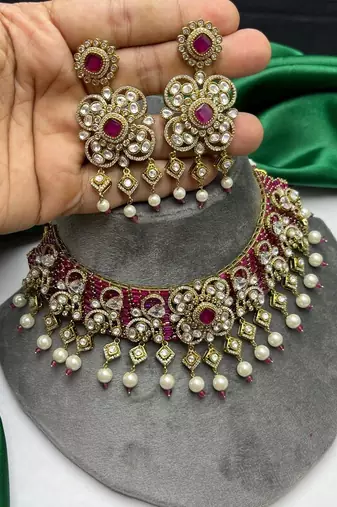 Ruby Polki Choker Necklace Set: Kundan Bridal Indian Wedding Statement Jewelry