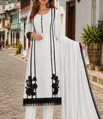 White organza semi stitched suit with embroidery & cut sequin work