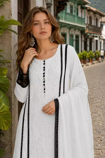 White organza suit with embroidery & cut sequin work