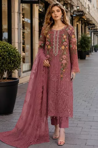 Purple silk suit with embroidery & sequin work