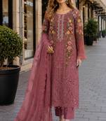 Purple silk semi stitched suit with embroidery & sequin work