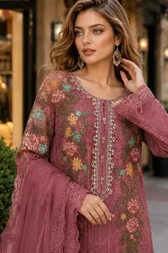 Purple silk suit with embroidery & sequin work