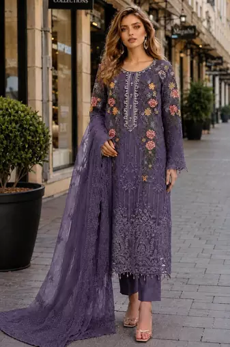 D lavender silk suit with embroidery & sequin work