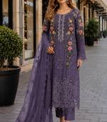 D lavender silk semi stitched suit with embroidery & sequin work