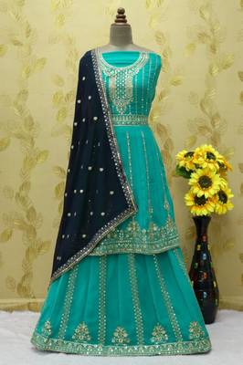 Green Georgette Semi Stitched Suit with Embroidery & sequin Work 3