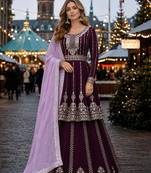 Purple georgette semi stitched suit with embroidery & sequin work