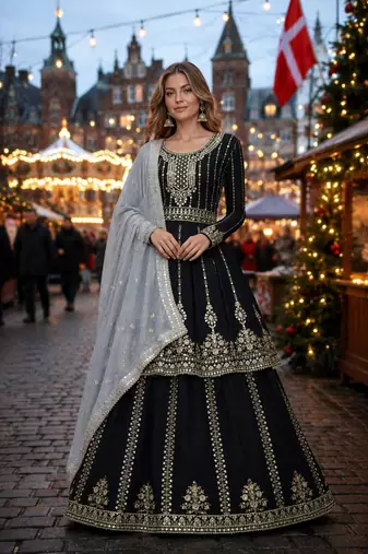 Black georgette suit with embroidery & sequin work