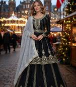 Black georgette semi stitched suit with embroidery & sequin work