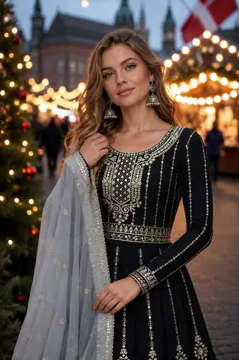 Black georgette suit with embroidery & sequin work
