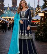 Navy georgette semi stitched suit with embroidery & sequin work