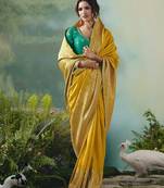 Mustard zari woven silk blend viscose dola silk saree with blouse