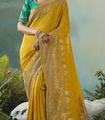 Mustard zari woven silk blend viscose dola silk saree with blouse