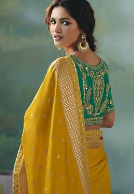 Mustard zari woven silk blend viscose dola silk saree with blouse 2