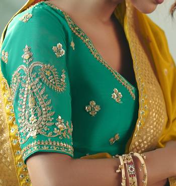 Mustard zari woven silk blend viscose dola silk saree with blouse 5