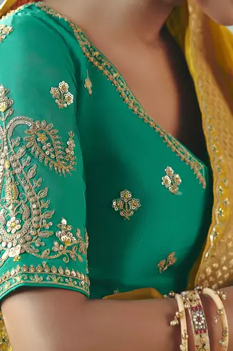 Mustard zari woven silk blend viscose dola silk saree with blouse