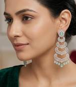 Mint Green Crystal Chandelier Earrings, Silver Tone Art Deco Statement Jewelry