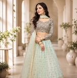 Women's Sky Blue Net Sequins Embroidered Lehenga Choli with Designer Dupatta