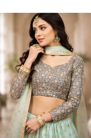 Women's Sky Blue Net Sequins Embroidered Lehenga Choli with Designer Dupatta 2