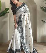 Black & white pure loom tussar saree