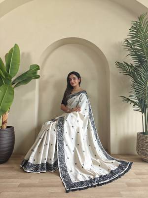 Black & white pure loom tussar saree 2