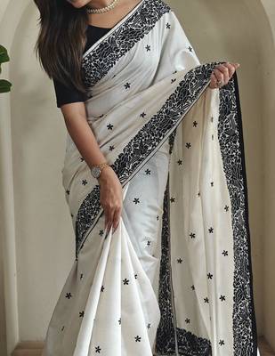 Black & white pure loom tussar saree 3