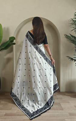Black & white pure loom tussar saree 4