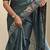 Green embroidery work puretussar saree with  blouse piece