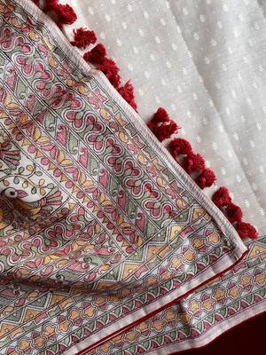 Off white embroidery work tussar silk_blend saree with  blouse piece 1