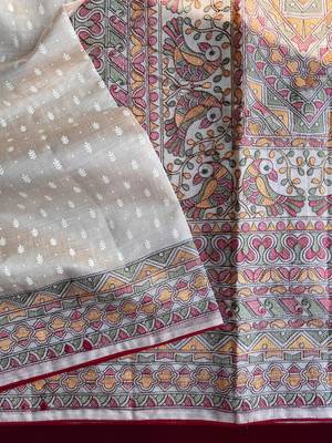 Off white embroidery work tussar silk_blend saree with  blouse piece 2