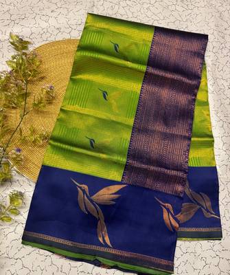 New Designer Banarasi Soft Silk blend Woven Green Color Saree With Blouse Set For Women's 1