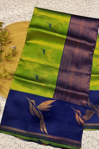 New Designer Banarasi Soft Silk blend Woven Green Color Saree With Blouse Set For Women's