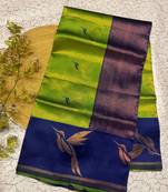 New Designer Banarasi Soft Silk blend Woven Green Color Saree With Blouse Set For Women's