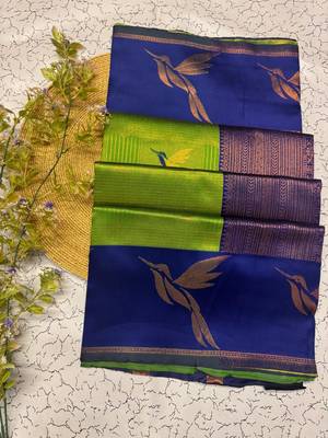 New Designer Banarasi Soft Silk blend Woven Green Color Saree With Blouse Set For Women's 2