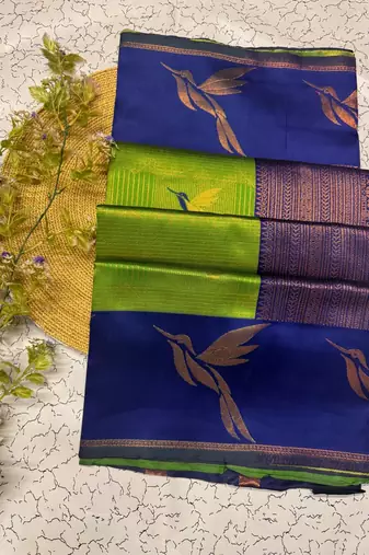 New Designer Banarasi Soft Silk blend Woven Green Color Saree With Blouse Set For Women's