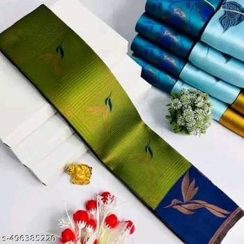 New Designer Banarasi Soft Silk blend Woven Green Color Saree With Blouse Set For Women's 3