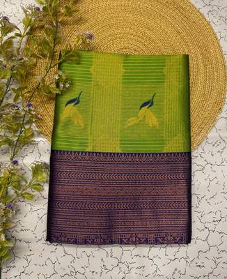 New Designer Banarasi Soft Silk blend Woven Green Color Saree With Blouse Set For Women's 4