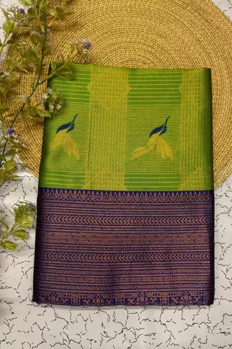 New Designer Banarasi Soft Silk blend Woven Green Color Saree With Blouse Set For Women's
