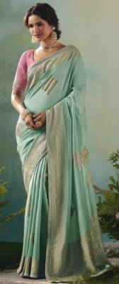 Light sea green zari woven silk blend viscose dola silk saree with blouse 1