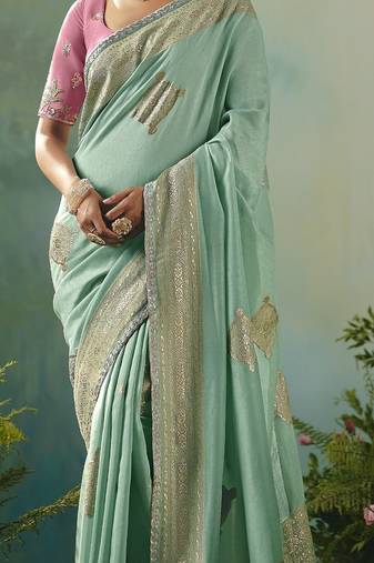 Light sea green zari woven silk blend viscose dola silk saree with blouse
