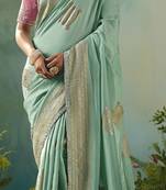 Light sea green zari woven silk blend viscose dola silk saree with blouse